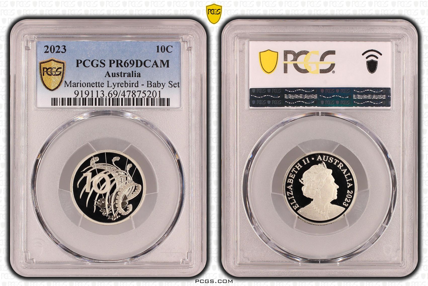 Marionette Lyrebird - Baby Set, Ten Cent, 2023, PCGS PR69DCAM