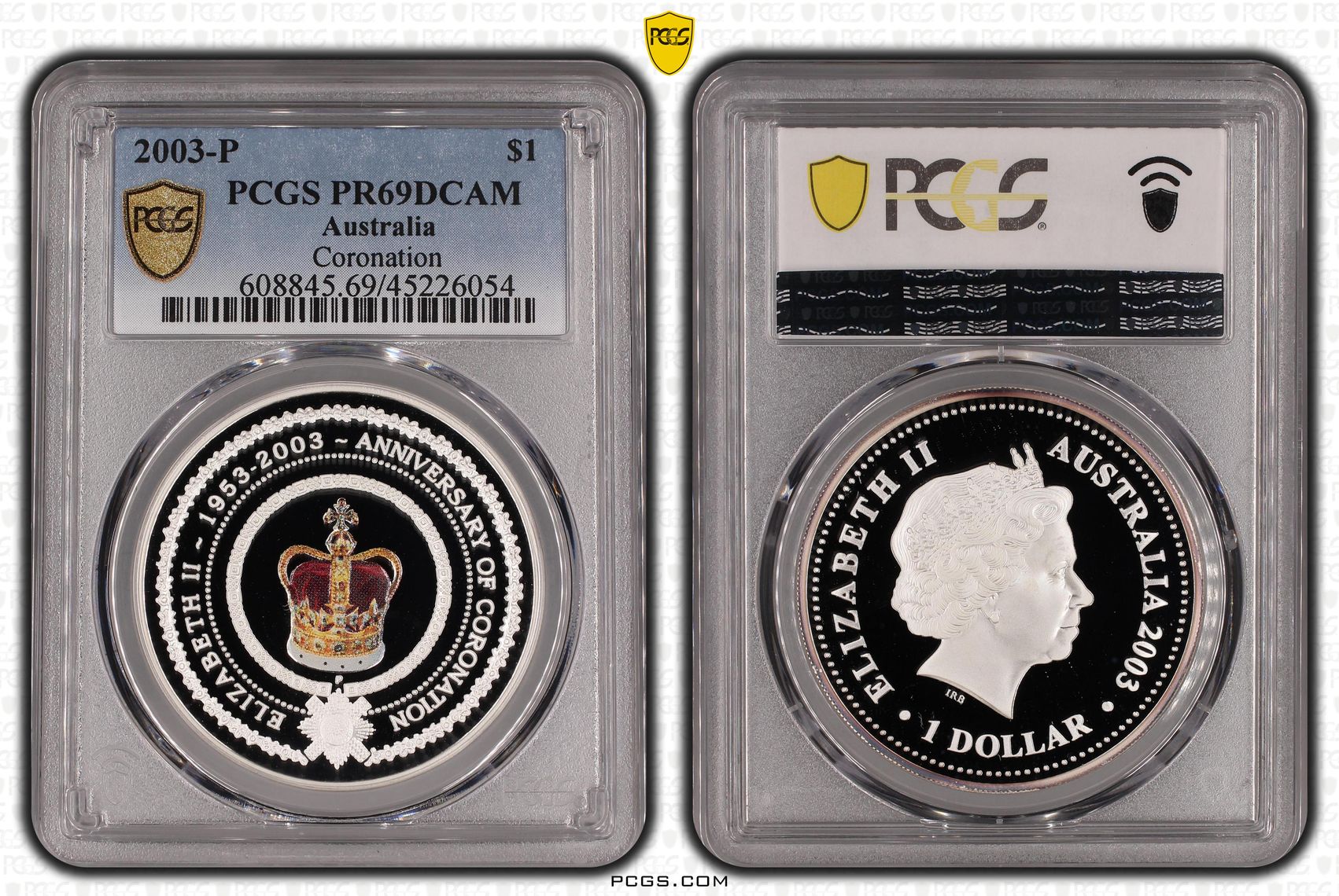 2003-P Australia One Dollar, $1 Silver Coronation PCGS - PR69DCAM -054