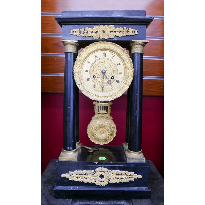 Antique French Empire Gilt Portico Clock- 19x10''