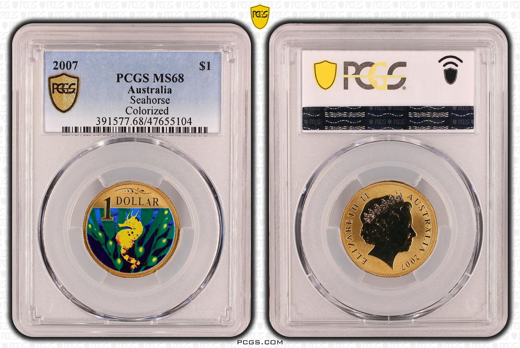 Elizabeth II, Seahorse, One Dollar, 2007, PCGS MS68
