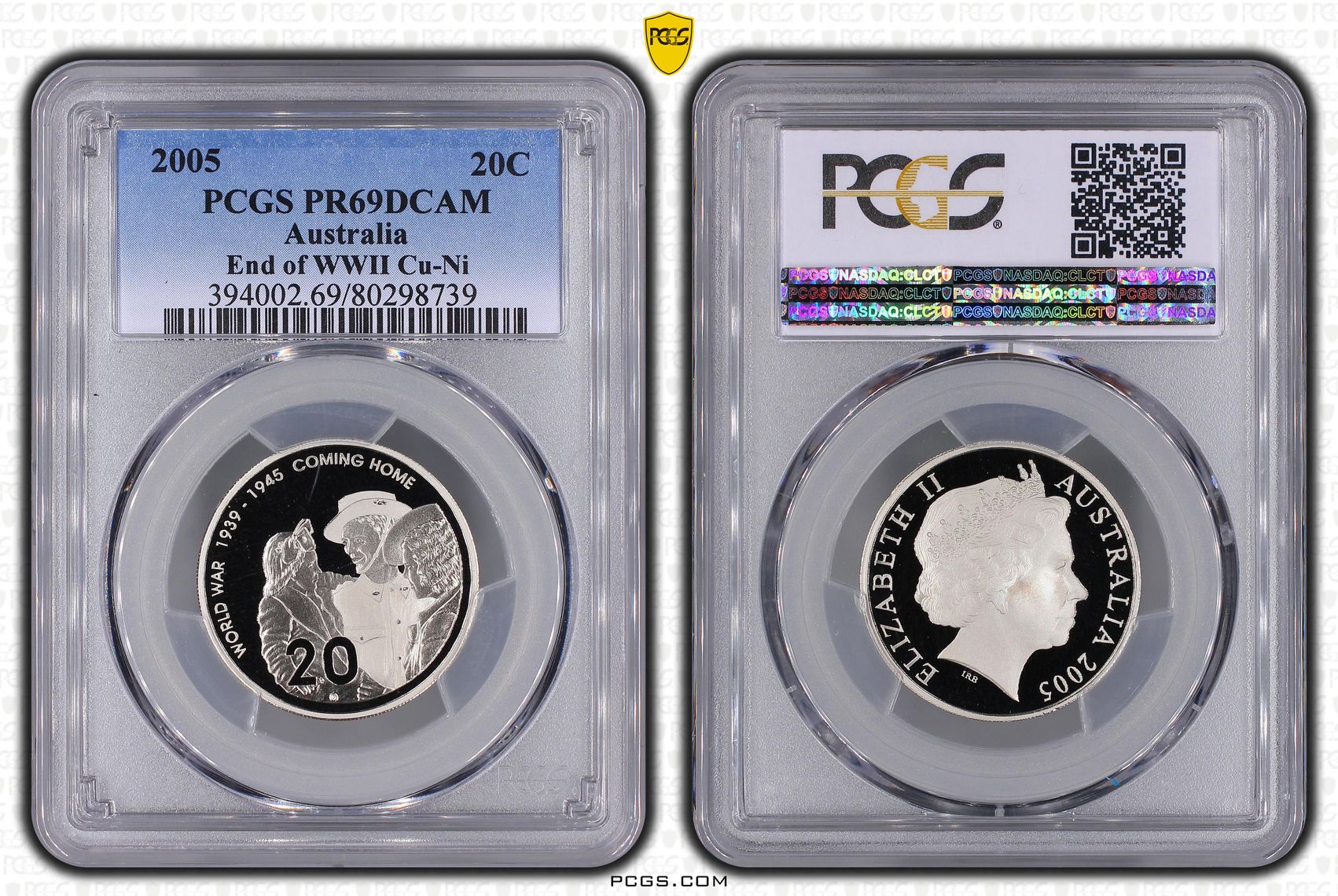 Elizabeth II, End of WWII, Twenty Cent, 2005, PCGS PR69DCAM