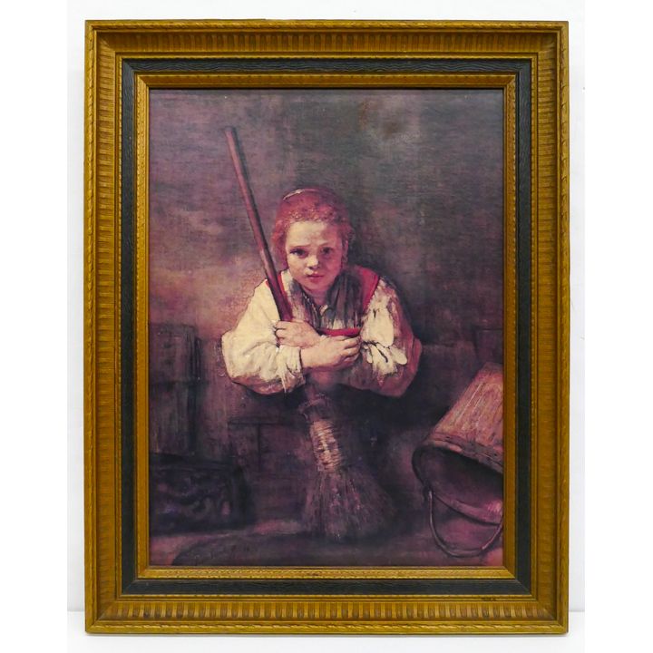 Rembrandt "A Girl With Broom" Lithograph Framed 29" x 23.5"