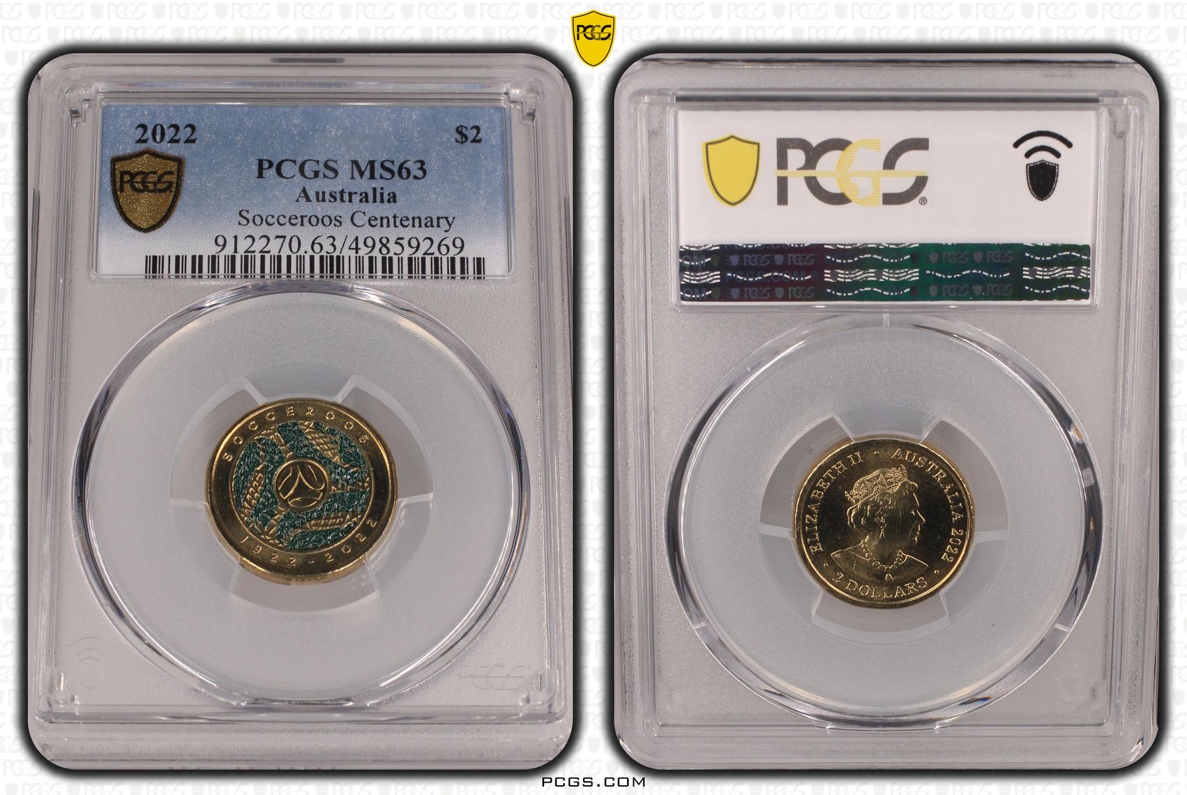 Elizabeth II, Socceroos Centenary , Two Dollar, 2022, PCGS MS63