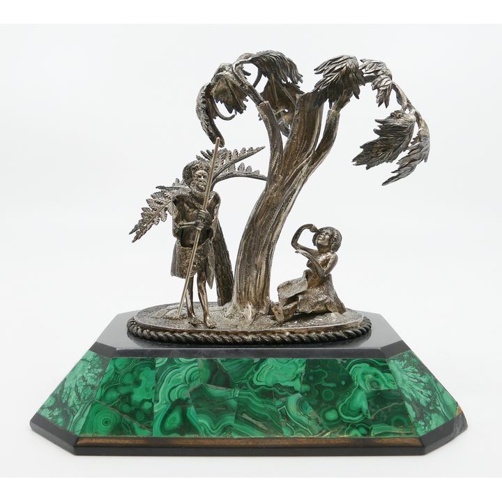 Continental Silver African Couple Figurine Group on Granite & Malachite Base