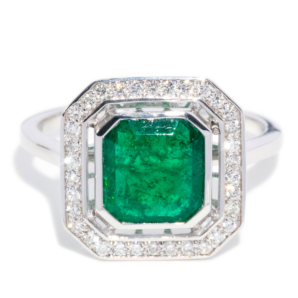130 · 2.52 Carat Emerald & Diamond Halo Ring 14ct Gold