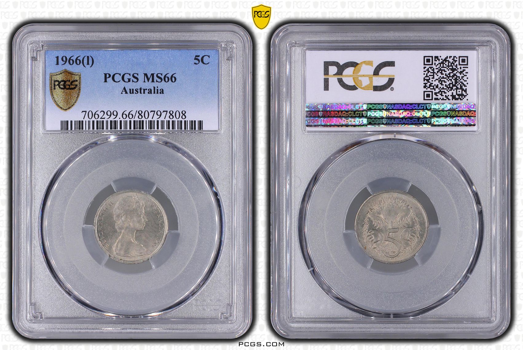 Elizabeth II, Five Cent, 1966(L), PCGS MS66