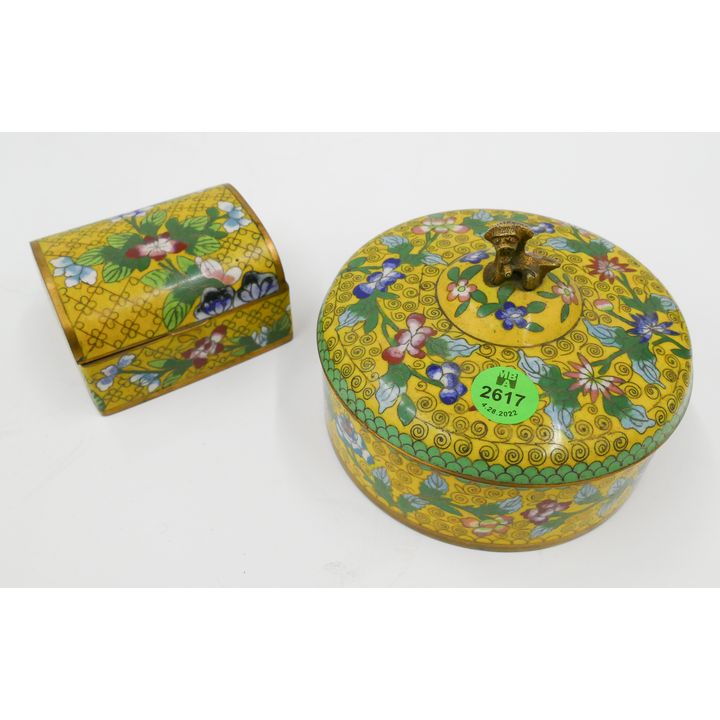 2pc Old Chinese Yellow Cloisonne Boxes- 3'' to 5''