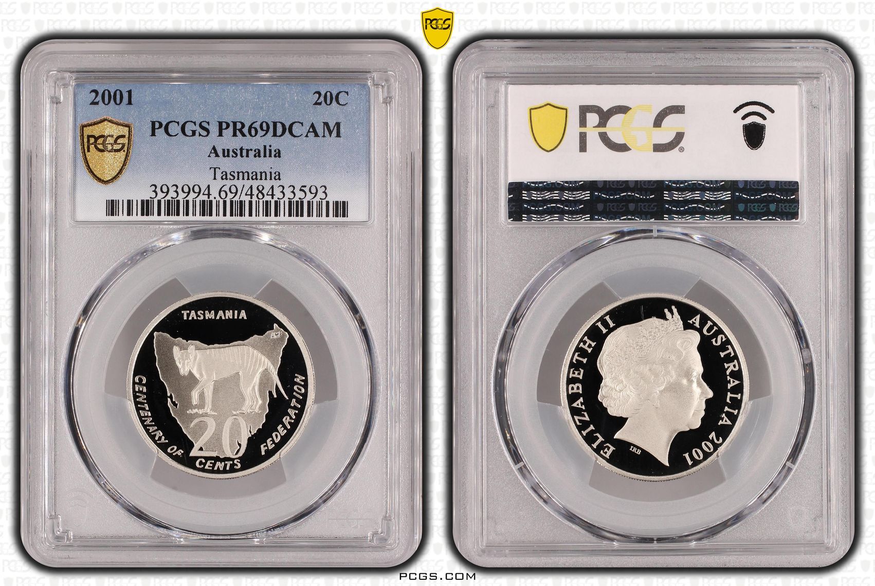 Elizabeth II, Tasmania, Twenty Cent, 2001, PCGS PR69DCAM