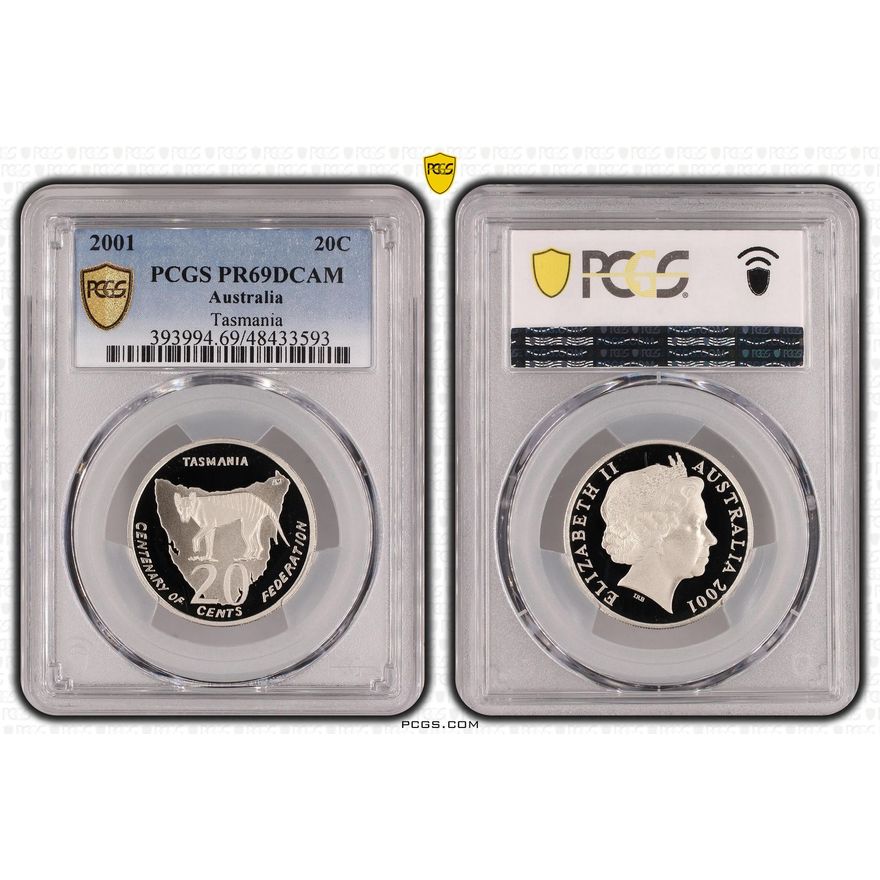 Elizabeth II, Tasmania, Twenty Cent, 2001, PCGS PR69DCAM