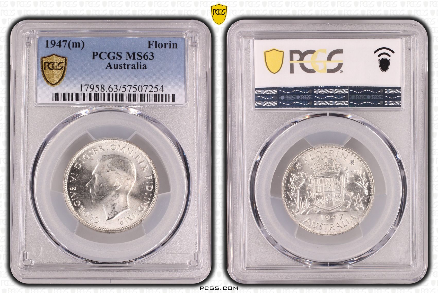 George VI, Florin, 1947, PCGS MS63