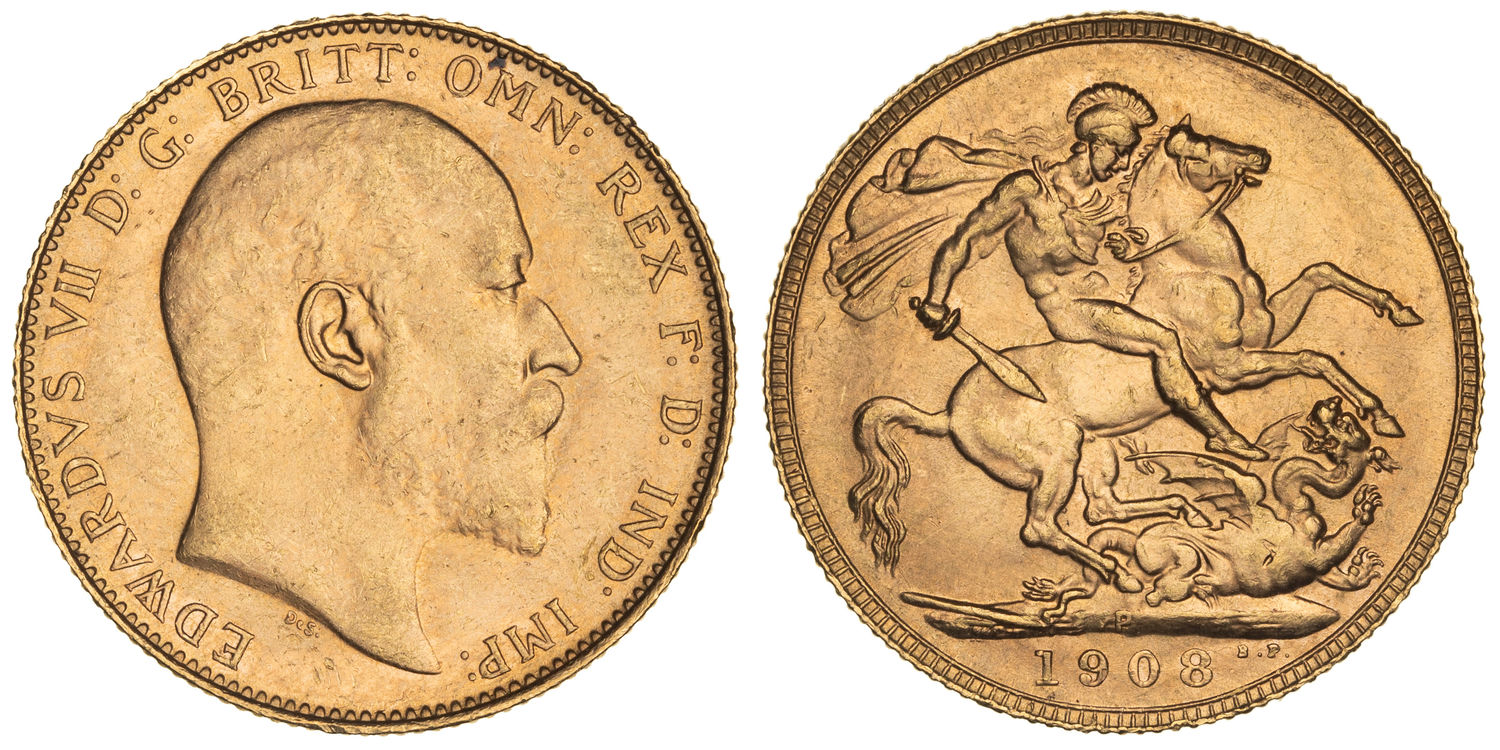 Edward VII, St George Reverse, Sovereign, 1908-P, UNC - CHU