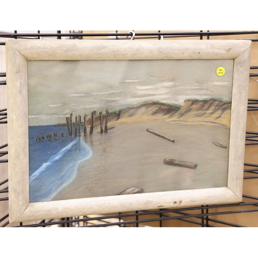 Antique Daisy Deal (CA) Beach Scene Pastel Painting Framed 14''x20''