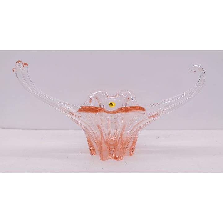 Signed Pink Murano Glass Center Bowl- 9x18''