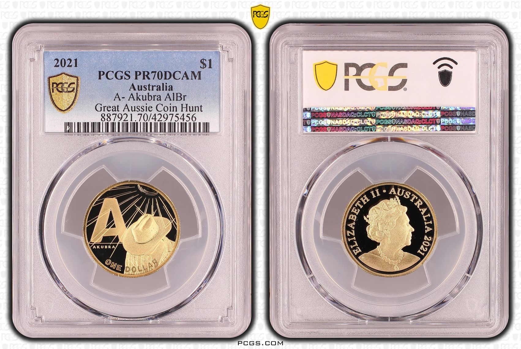 Elizabeth II, A- Akubra, Great Aussie Coin Hunt, One Dollar, PR70DCAM , 2021 PCGS POP - 2/0