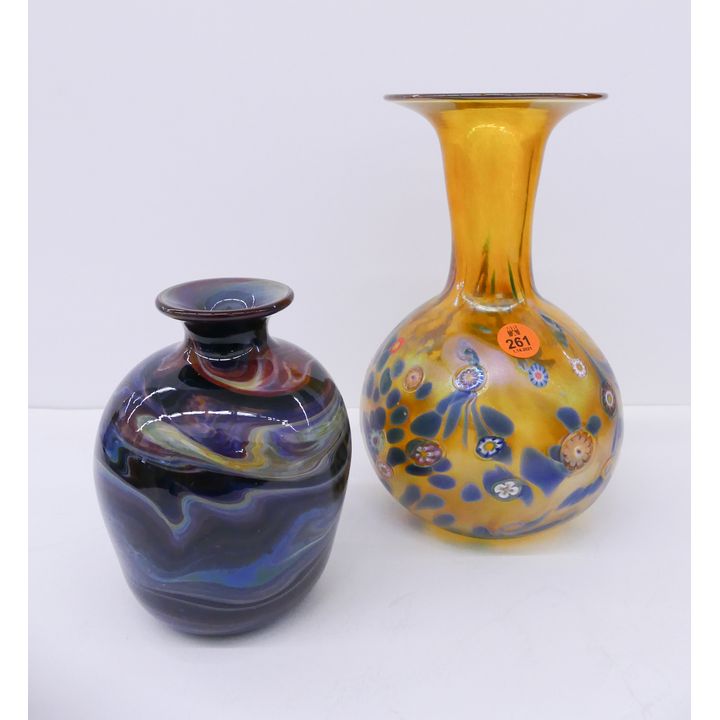 2pc Signed Studio Glass Vases- largest 8''