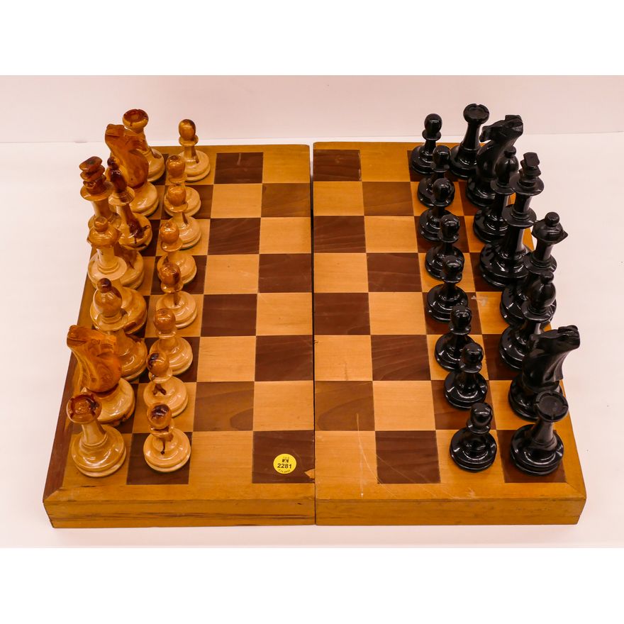 Midcentury Wood Chess Set- Board measures 18x18''