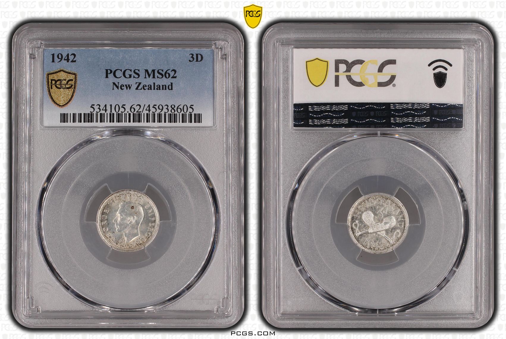 1942 New Zealand Threepence Silver PCGS - MS62 -605