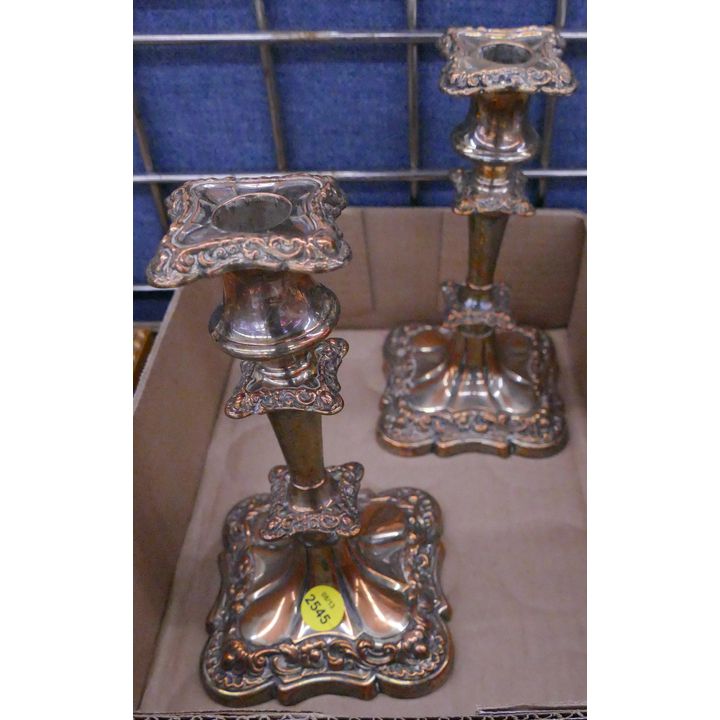 Pair Antique Sheffield Candlesticks- 8''