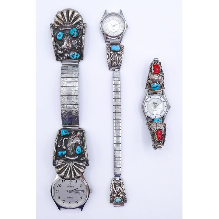 Box 3pc Navajo Sterling and Turquoise Wristwatch Tips