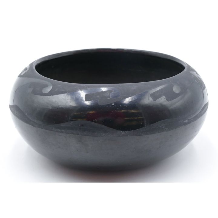 Old Juanita Southwest Blackware Avanyu Bowl 8''
