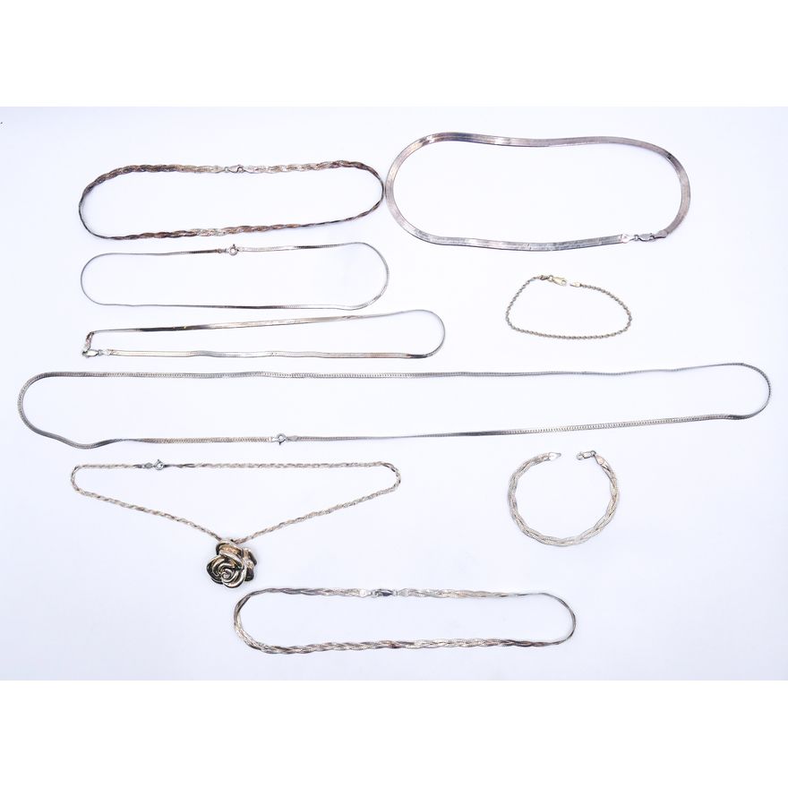 Box Sterling Herringbone Chains etc. - 77 Grams TW