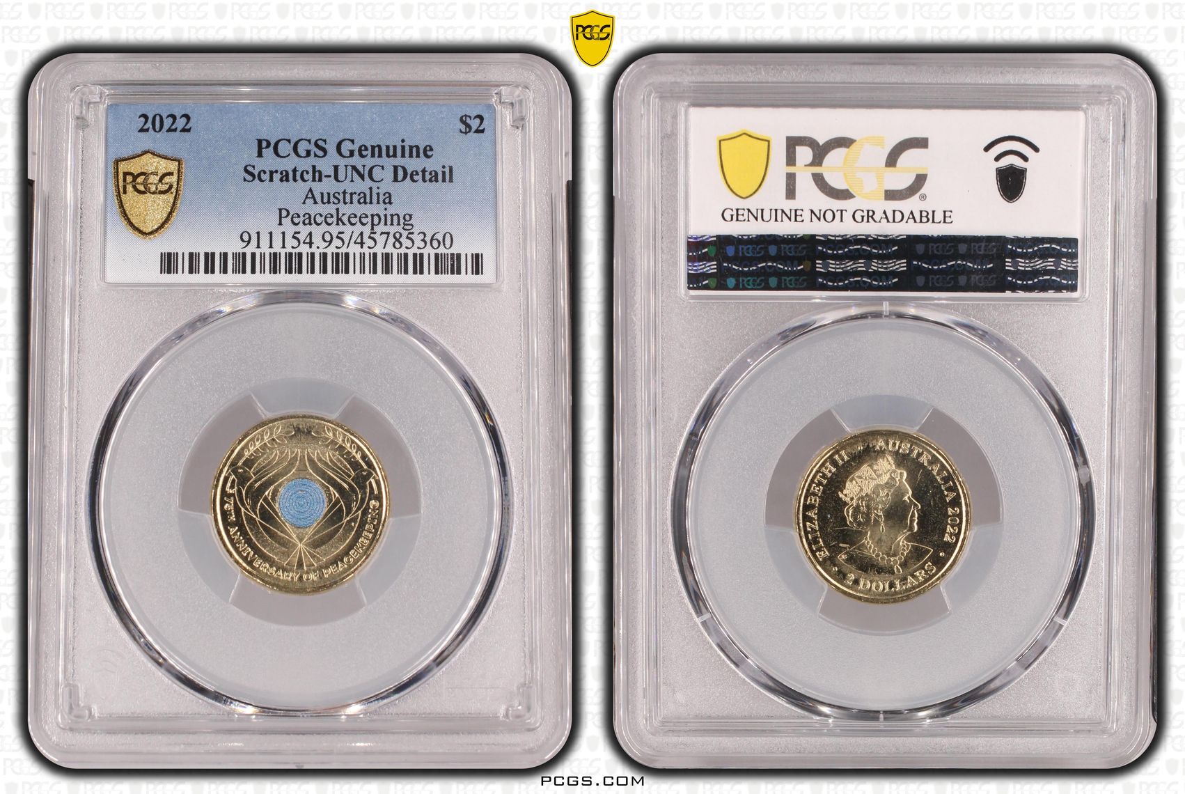 Peacekeeping - Colorized, Two Dollar, 2022, PCGS Genuine - UNC Details (95 - Scratch)