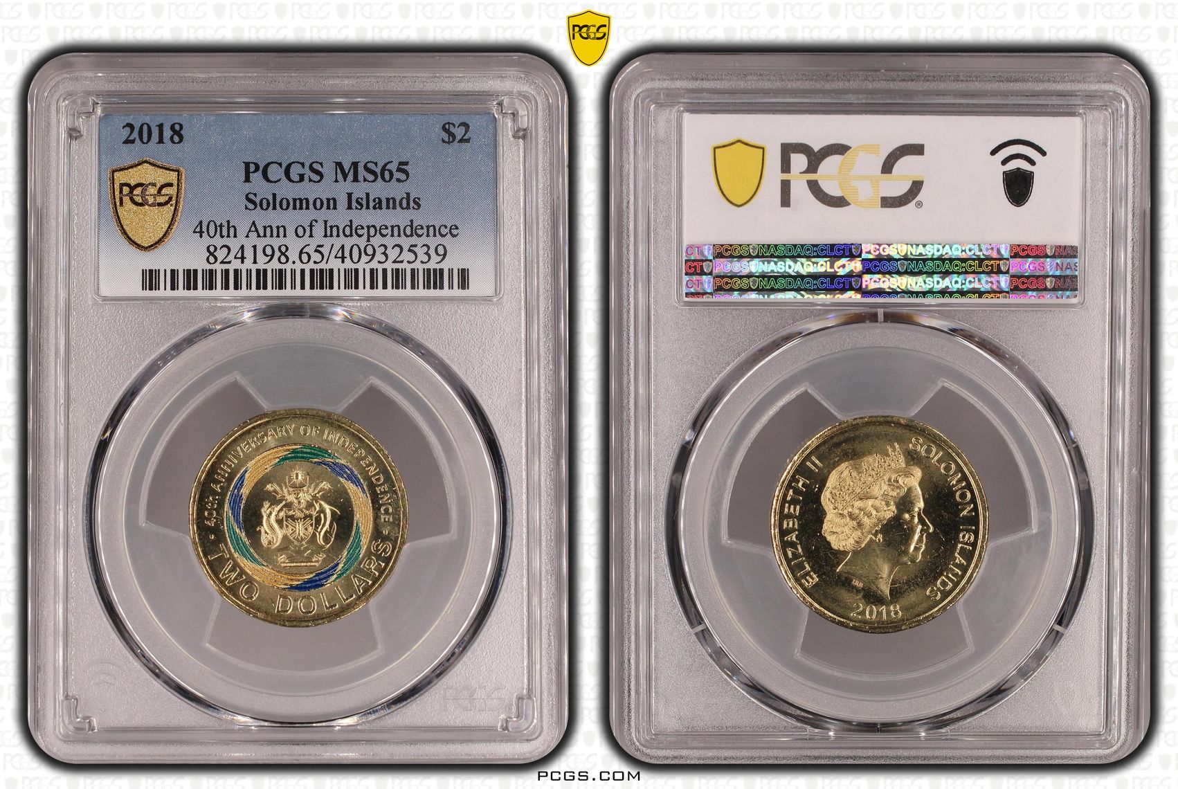 Solomon Islands, 40th Ann of Independence Colorized, Two Dollar, 2018, PCGS MS65