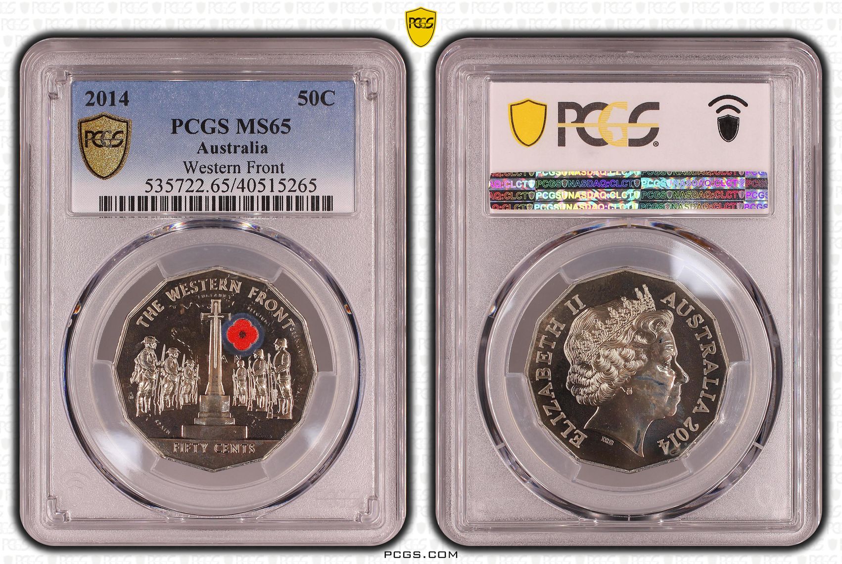 Western Front Colourised, Fifty Cent, 2014, PCGS MS65