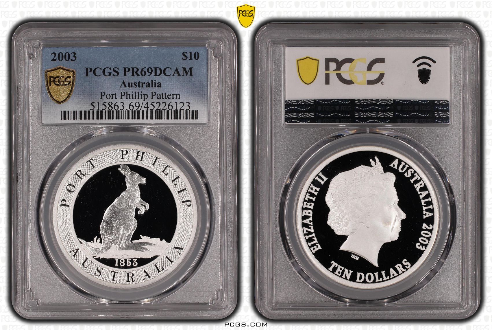 2003 Australia Ten Dollar, $10 Silver Port Phillip Pattern PCGS - PR69DCAM -123