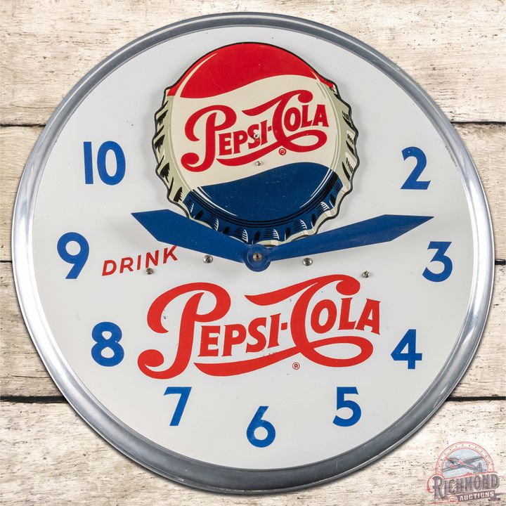 Drink Pepsi Cola Swihart Advertising Clock w/ Rocking Bottlecap