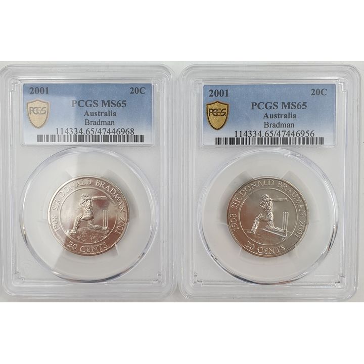 Bradman 20c Graded Coins - MS65 (x2)