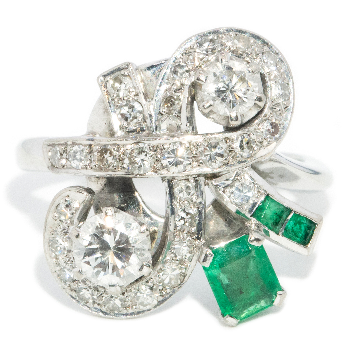 170 · Emerald & 1.09 Carat Diamond Cluster Platinum Ring