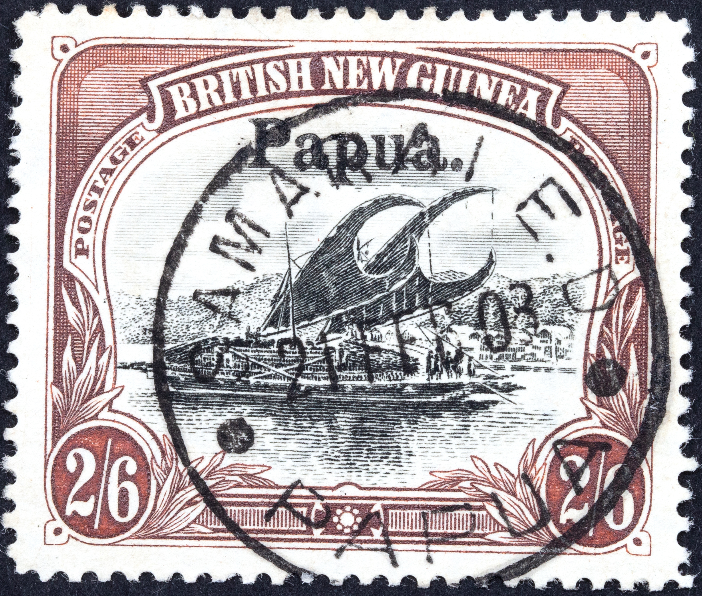 Lakatois, Large Papua Overprint, Two Shillings & Sixpence, Black & Brown, 1906, VFU