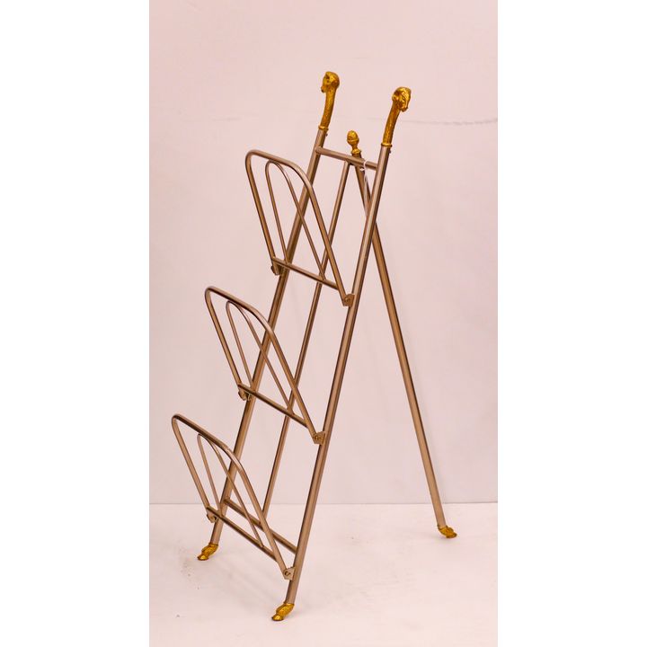 Hollywood Regency Style Brass & Chrome Magazine Stand- 34x14x19''