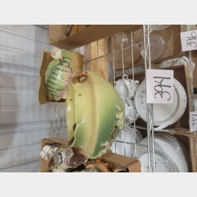 Vintage pottery hanging basket and fish toothpick holder