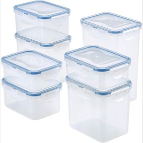 14 PIECE LOCKNLOCK EASY ESSENTIALS FOOD STORAGE LIDS/AIRTIGHT CONTAINERS, BPA FREE, 14 PIECE - TALL RECTANGLE, CLEAR
