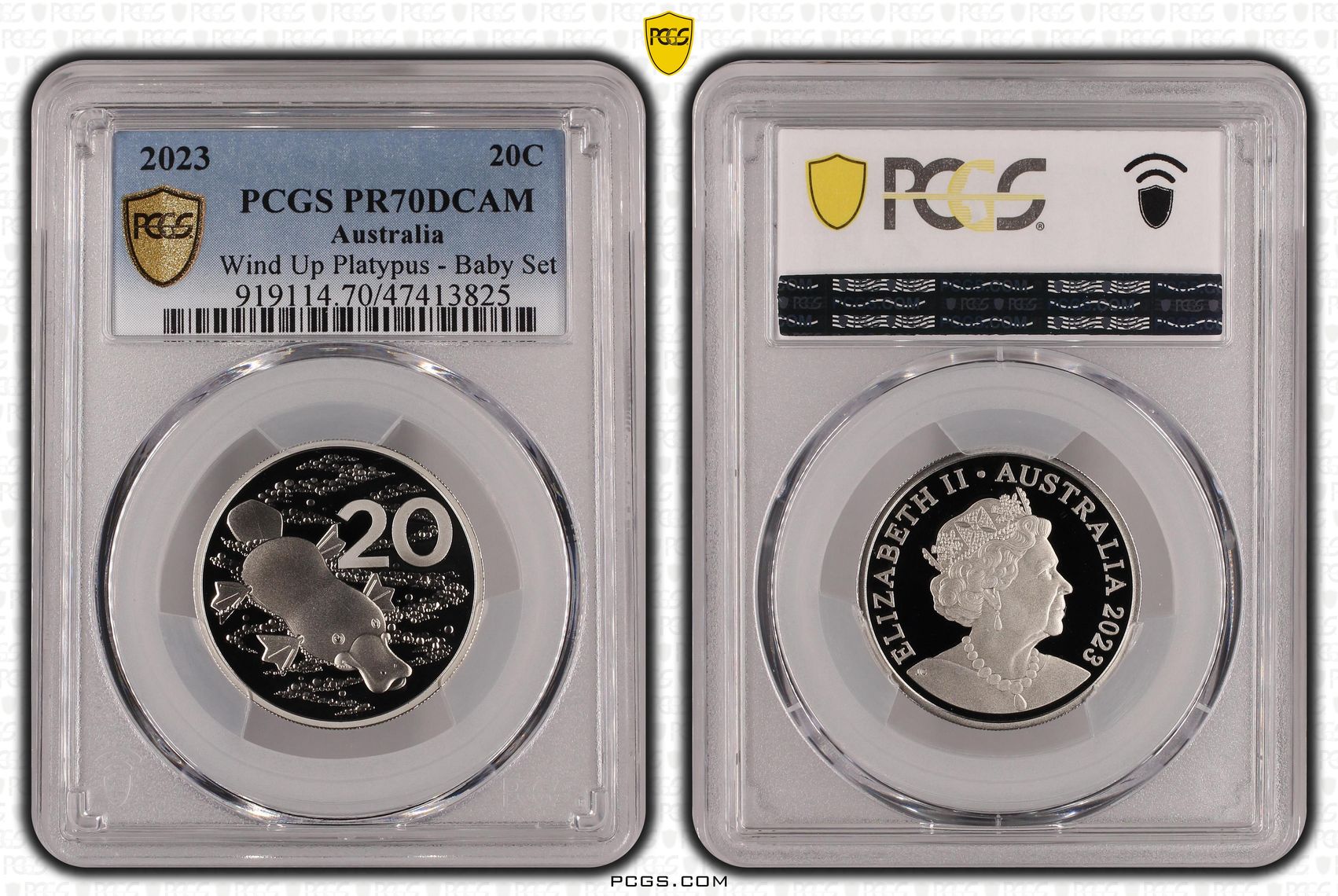 Elizabeth II, Wind Up Platypus - Baby Set, Twenty Cent, 2023, PCGS PR70DCAM