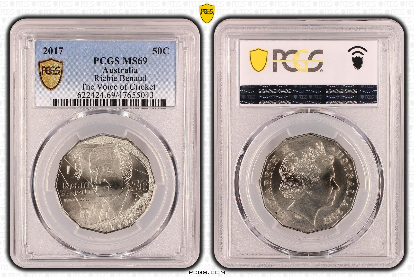 Elizabeth II, Richie Benaud, Fifty Cent, 2017, PCGS MS69