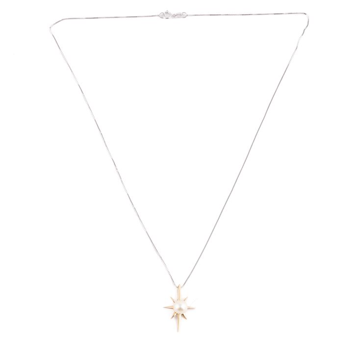 9ct Pearl Star Pendant with 18ct Box Chain