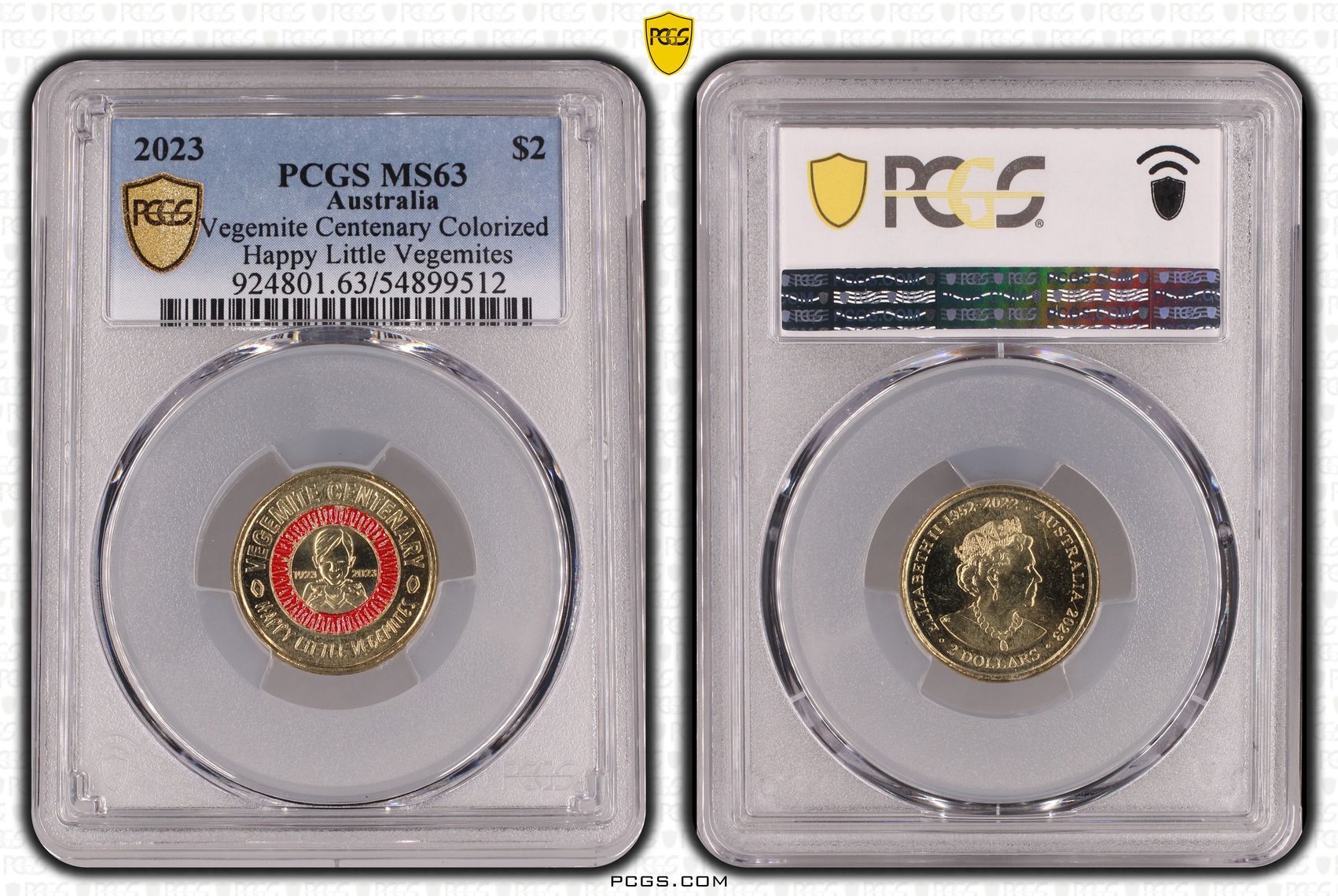 Vegemite Centenary Colorized Happy Little Vegemites, Two Dollar, 2023, PCGS MS63