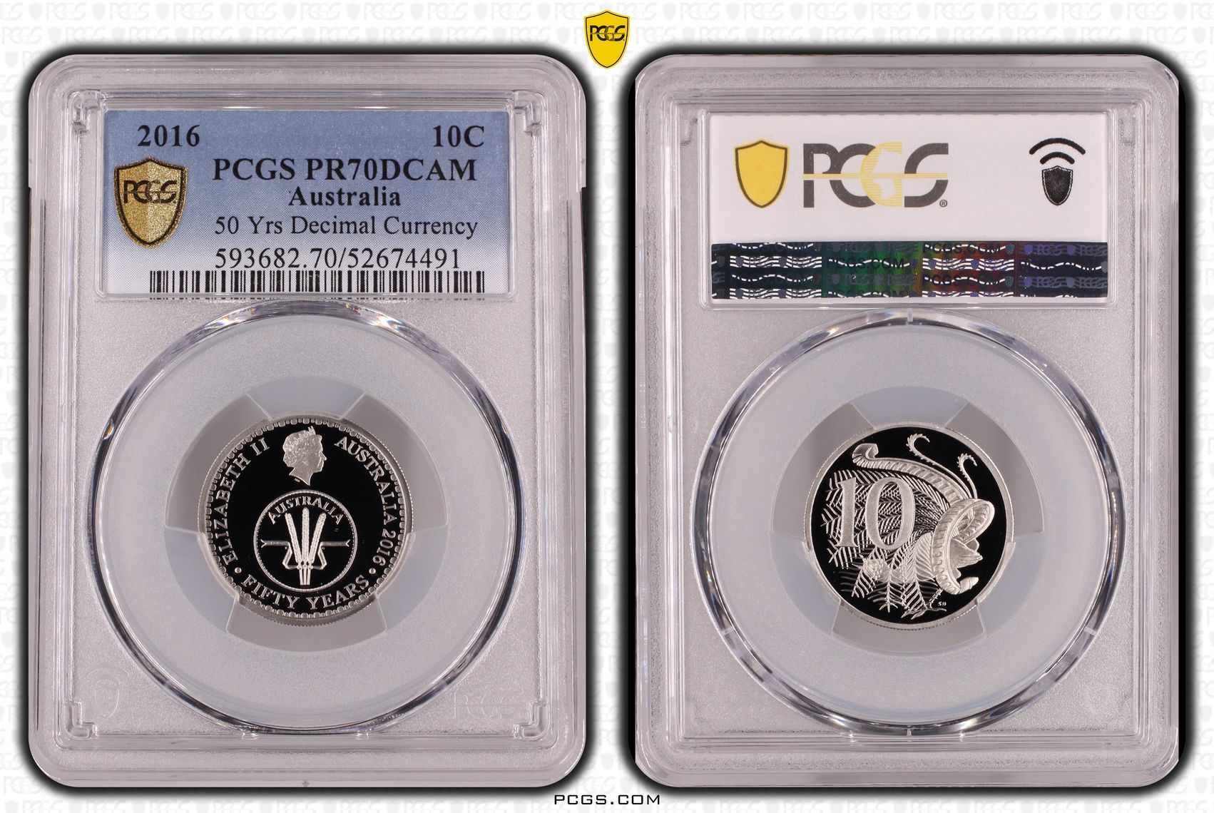 50 Yrs Decimal Currency, Ten Cent, 2016, PCGS PR70DCAM