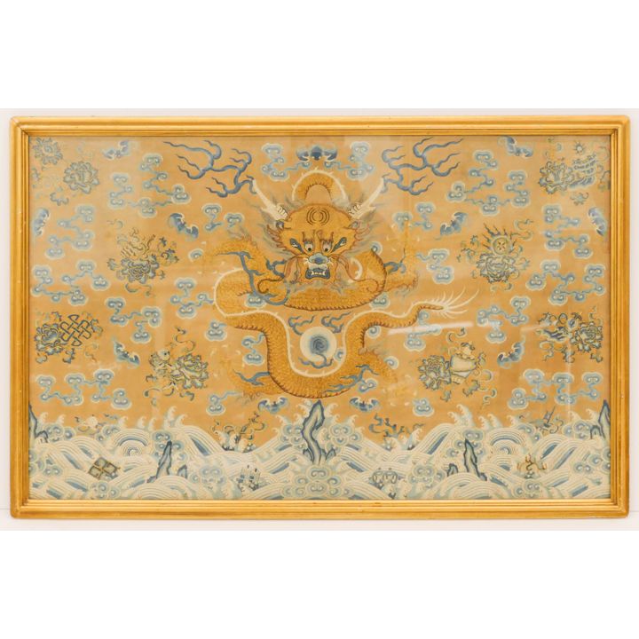 Chinese Qing Imperial Dragon Gold Thread Embroidery