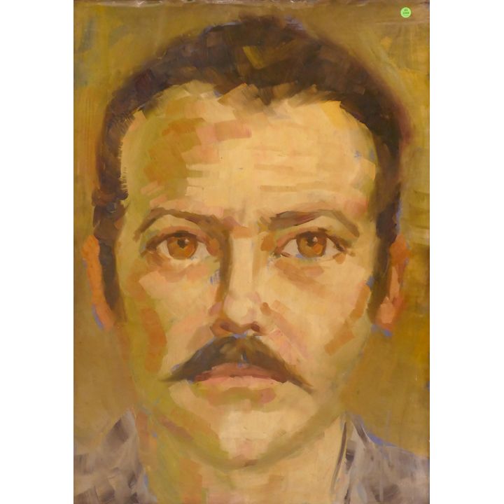 Midcentury Male Portrait Oil and Encaustic Framed- 42x30''