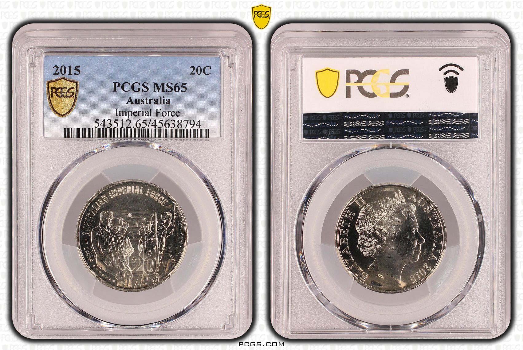 Australian Imperial Force , Twenty Cent, 2015, PCGS MS65