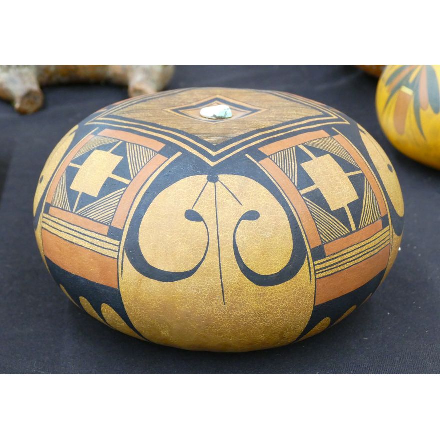 Robert Rivera Large Hopi Design Decorated Gourd 9'' Diam.