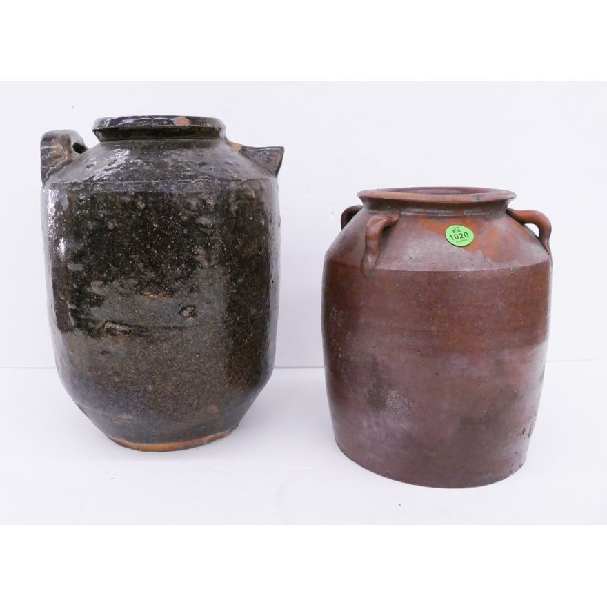 2pc Meiji Japanese Provincial Small Jar & Jug- 9'' and 11''