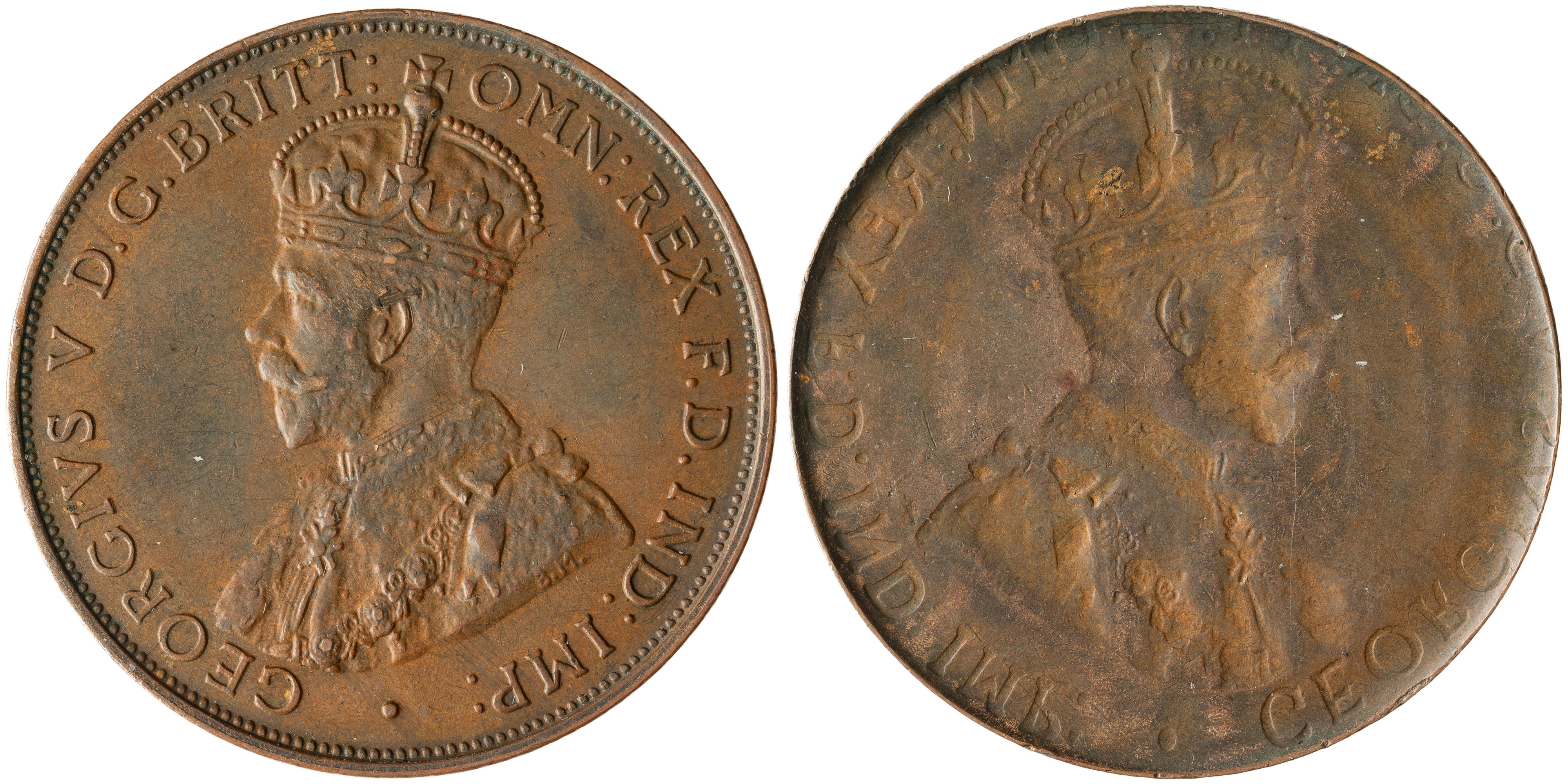 George V, Obverse Brockage Error, One Penny, 1911 - 1936, aEF