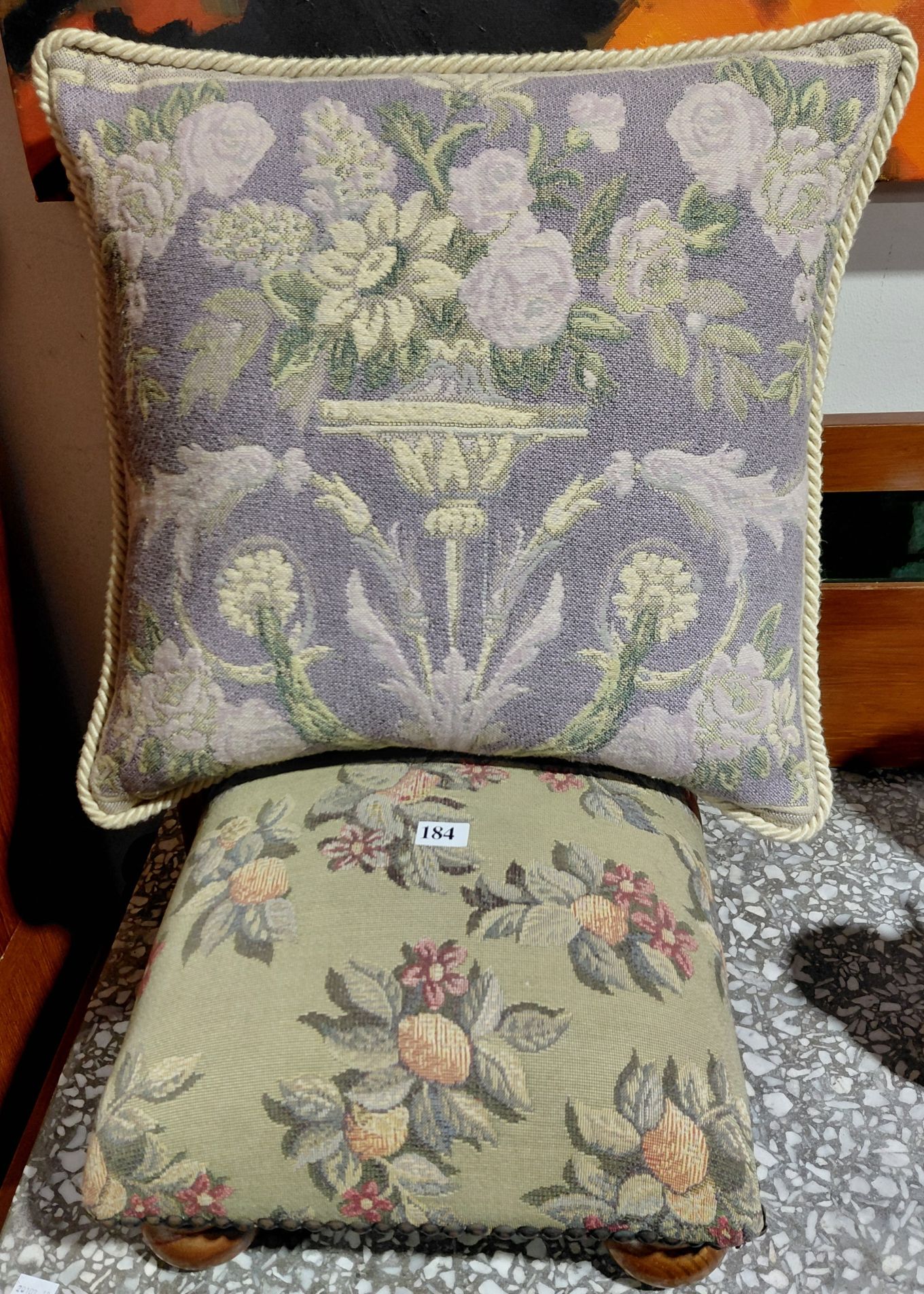184 · TAPESTRY STOOL AND CUSHION