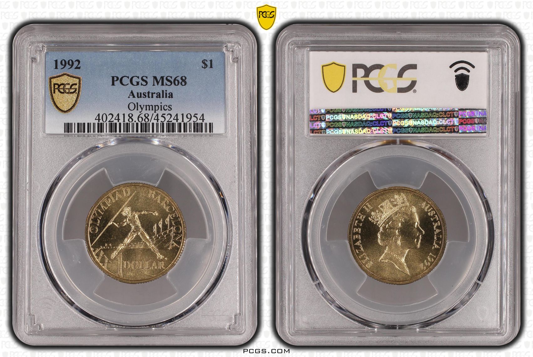 1992 Australia One Dollar, $1 Olympics PCGS - MS68 -954