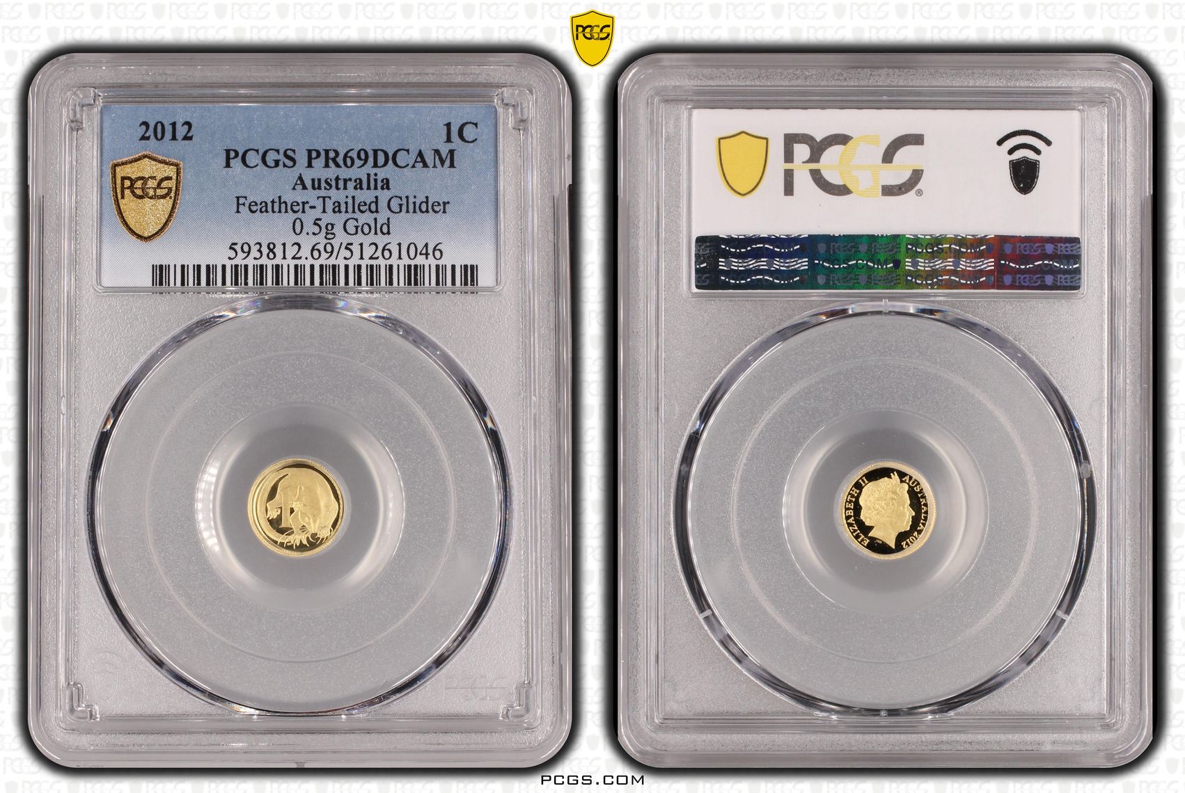Feather-Tailed Glider 0.5g Gold, One Cent, 2012, PCGS PR69DCAM